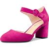 NobleOnly Donna Chunky Blocco Medio Tacco Heel Two-Piece Fibbia Rotonda Punta Pumps Clear Cute da Matrimonio Ufficio Scarpe 6.5 CM Heels Magenta Rosso Scamosciato A 39 EU