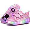 KOWO Scarpe LED,Scarpe da Skateboard a LED Light-UP,per Ragazze Unisex per Bambini,Ruote Doppie Singole,Luce 7 Colore Ricaricabili USB,Scarpe da Cross Sportive All'aperto