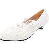 Jamron Donna Elegante Pizzo Ricamo 3CM Tacco Bianco Scarpe da Sposa con Perle SN070427 EU39.5