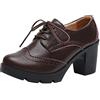 Jamron Donna Tacco a Blocco Allacciare Brogues Derby Pumps Scarpe da Sera caffè SN02955 EU39.5