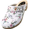 APREGGIO - Zoccoli Donna in Pelle Liscia - Sabot Donna Estive Eleganti con Tacco Alto - Stile Svedese - Punta Chiusa - Suola in Legno - Ideali per L'Estate - Bianco con Fiori - Taglia 39 EU