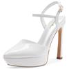 GENSHUO Scarpe Donna Punta Plateau 13cm Cinturino Caviglia Festa, Bianco MOD B, 40 EU