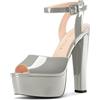 NobleOnly Donna Piattaforma Sandali Alto High Chunky Tacco Heel Cinturino alla Caviglia Aperte sulla Punta Sandali Ballo Feste Scarpe 15 CM Heels Grigio 37 EU