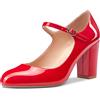 Castamere Donna Medio Chunky Blocco Tacco Heel Rotonda Punta Pumps Mary Jane Cinturino alla Caviglia Ufficio Feste Dress Scarpe 8.5 CM Heels Rosso 43 EU