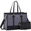 LOVEVOOK Borsa Donna PC 15.6 Pollici, Grande Borsa Lavoro per Computer, Impermeabile Shopper Laptop Tote Bag in Pelle PU e Tela, Handbag da Università Ufficio Shopper, Nero e grigio