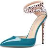 NobleOnly Donna Spillo Alto High Tacco Heel a Punta Pumps Cinturino alla Caviglia Two-Piece Fibbia da Matrimonio Sexy Dress Scarpe Blu Verniciata 38 EU