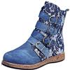 HaicoM Stivali in denim da donna, scarpe da donna con stampa floreale, stivali jeans da donna con fibbia con suola spessa, stivaletti da donna con ricamo a metà polpaccio, stivaletti alla caviglia con punta