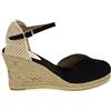 PAYMA - Sandali Classici con Zeppa in Juta Sparto da Donna. Prodotto in Spagna in Pelle Scamosciata Vegan. Chiusura con fibbia alla Caviglia. Suola Interna in Tessuto. Colore: Nero. Taglia: EU 40