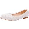 Jamron Donna Elegante Fiore Pizzo Perle Scarpe da Sposa Pumps Suola Morbida Ballerine a Punta Bianco SN070435 EU41
