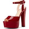 NobleOnly Donna Piattaforma Sandali Alto High Chunky Tacco Heel Cinturino alla Caviglia Aperte sulla Punta Sandali Ballo Feste Scarpe 15 CM Heels Rosso Vino 43 EU