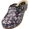 APREGGIO - Zoccoli Donna in Pelle Liscia - Sabot Donna Estive Eleganti con Tacco Alto - Stile Svedese - Punta Chiusa - Suola in Legno - Ideali per L'Estate - Nero con Fiori - Taglia 37 EU