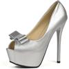 WBITJDK Tacchi con Fiocco Scarpe con Tacco E Plateau A Spillo Peep Toe Pumps Décolleté Donna 14cm Abiti da Festa Scarpe da Sposa (Argenteo,34)
