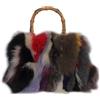 Fosrion Borsa Donna in Vera Pelliccia di Volpe Patchwork, Borsa Vintage con Manico in Bambù e Chiusura a Scatto, Elegante e Artigianale (Volpe Multicolore Tinta)