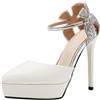 WBITJDK Tacco A Spillo A Punta Scarpe con Tacco E Plateau Cinturino alla Caviglia Fibbia Sandali Décolleté Donna 11.5cm Abiti da Festa Scarpe da Sposa (Bianco,38)