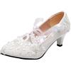 Jamron Donna Elegante Pizzo Ricamo 5CM Tacco Bianco Scarpe da Sposa con Perle SN070427 EU39.5