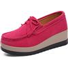 SRUQ Mocassini Donna Loafers in Pelle Nappa Scarpe con Plateau Comode con Zeppa per Camminare alla Guida (Rosa Rossa, Numeric_37)