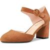NobleOnly Donna Chunky Blocco Medio Tacco Heel Two-Piece Fibbia Rotonda Punta Pumps Clear Cute da Matrimonio Ufficio Scarpe 6.5 CM Heels Marrone Scamosciato 42 EU