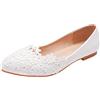 Jamron Donna Elegante Fiore Pizzo Scarpe da Sposa Pumps Suola Morbida Ballerine a Punta Bianco SN070435 EU36