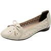 Jamron Donna Vera Pelle Comfort Scarpe Suola Morbida Ballerine Tacco Basso a Zeppa Pantofole Scavato Beige SN020628-2 EU41.5