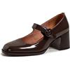 Lutalica W Lutalica Scarpe da donna, chiuse, con punta rotonda, di vernice, vintage, retrò, cinturino con fibbia, tacco grosso, ballerine Mary Jane