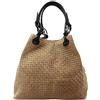 Chicca Borse Borsa a Mano Stampa Intrecciata da Donna con Tracolla in vera pelle made in Italy - 34x29x18 Cm (Fango)