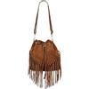 Modarno Borsa a Secchiello in Pelle Scamosciata con Frange 26x13x26 cm (Cuoio)