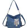 iPinee Borse in Denim per Donne, Borse a Spalla in Jeans con Manico Superiore e Borse in Denim con Strass, Middle