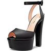 Castamere Donna Chunky Blocco Alto High Piattaforma Tacco Heel Aperte sulla Punta Sandali Cinturino alla Caviglia Slingback Fibbia Feste Scarpe Nero 38 EU