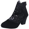 Generic Stivaletti in rete nera da donna estivi da donna eleganti in pizzo tacchi alti Mid Low Block scarpe con tacco a punta ravvicinata sandali con motivo floreale calzature sandali vuoti traspiranti