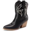 DREAM PAIRS Stivali Western Donna Ricamati | Tacco Largo 6 cm, Punta Appuntita, Ricami Eleganti, Soletta Lattice 4mm, Tiraggio Facile per Lavoro e Feste