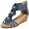 Generico Sandali con Zeppa Donna Sandali Boho con Fiori e Cristalli per Look Casual ed Elegante