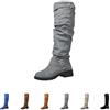Generic Stivali da cowboy da donna alti in pelle scamosciata, con tacco alto al ginocchio, con plateau, con fibbia, stile retrò, con tacco a blocco, suola profilata, grigio., 41 EU