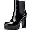 NobleOnly Donna Plateau Chelsea Stivali Cerniera Polacchine Tacco a Blocco 12CM High Heels Boots Nero Pelle Verniciata Scarpe EU37