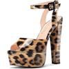 NobleOnly Donna Piattaforma Sandali Alto High Chunky Tacco Heel Cinturino alla Caviglia Aperte sulla Punta Sandali Ballo Feste Scarpe 15 CM Heels Leopardo Marrone 36 EU