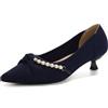 HROYL Scarpe in Maglia con Tacco Donna Eleganti Casual da Lavoro Camminata Comode Slip-on Pumps,1507-5-Blu,EU 37.5