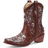 Carkuolary Donne Western Stivali da cowboy Stivali a metà polpaccio Wide Calf Stivali Cowgirl with Embroidered Chunky Heel Appuntito