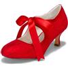 JIAJIA Nuziale 140311 Raso di Pizzo Tacco Basso Punta Chiusa Scarpe da Ballo Pompe delle Donne del Partito Colore Rosso, Taglia 37 EU