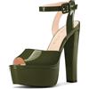 NobleOnly Donna Piattaforma Sandali Alto High Chunky Tacco Heel Cinturino alla Caviglia Aperte sulla Punta Sandali Ballo Feste Scarpe 15 CM Heels Verde Oliva 35 EU