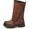 IF Fashion Scarpe Stivali da Donna Al Polpaccio Largo Biker Motociclista Con Zip Platform Anfibi YG881 MP753 Marrone N.37