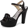 Lroey Reoly Sandali da Donna, Sandali Spuntati con Tacco Alto Fibbia Tacco a Blocco Sandali con Cinturino Alla Caviglia con Plateau Bow, 6738Mfh Nero Numero 37 EU