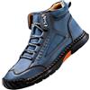Generisch Stivaletti da uomo High Top in pelle, fatti a mano, alla moda, elastici, a piedi nudi, di grandi dimensioni, comodi stivali corti con supporto per l'arco del piede, scarpe da lavoro, Blu scuro, 42 EU