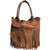 Modarno Borsa shopper da donna in vera pelle scamosciata con frangia più custodia per gioielli dello stesso colore - Borsa a mano - Borsa a spalla (Cuoio)