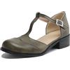 Gicoiz con Cinturino a T Block Sandali Donna Punta Rotonda Casuale Sandals Comodo Chiuse Davanti Estate Mary Jane Classico Sandals Fibbia Verde Numero 37 EU-38Cn