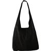 Freyday BT02 - Borsa da donna, in pelle scamosciata, borsetta a tracolla dall'effetto metallizzato, Nero , Grande