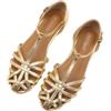 Generic Sandali da Pescatore Bassi con Cinturino a T in Pelle Intrecciata da Donna, Stile Romano Bohémien, Comodi e alla Moda, con Fibbia Regolabile,d'oro,40 EU