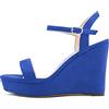 NobleOnly Donna Alto High Tacco Heel Zeppa Piattaforma Cinturino alla Caviglia Sandali Slingback Aperte sulla Punta Sexy Cute Feste 10 CM Heels Blu Reale Scamosciato 38 EU