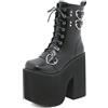 FQMAYPO Per Donna Stivaletti Stringati Goth Zeppa Stivaletto con Plateau A metà Polpaccio con Cerniera Laterale Fibbia Combattente Punk Biker Motocicletta Stivaletti Neri,Nero,42 EU
