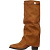 Generic Stivali Donna Invernali Autunnali, Texani Cowboy Stivaletti Alti, Stivali al Ginocchio Donna, Stivaletti con Tacco Punta, Stivaletto Wide Fit con Plateau, Fold Over Boots Marroni