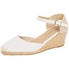 Lora Dora Sandali con zeppa in iuta da donna con memory foam, tacco medio a slingback, espadrillas di moda con cinturino alla caviglia, scarpe estive, Bianco (Con Memory Foam), 37 EU