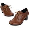 Generisch Scarpe stringate da donna, casual, vintage, da lavoro, con lacci, con tacco a blocco, classiche, in morbida pelle, 83 Marrone, 36 EU